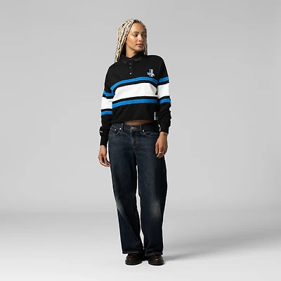 Women's Mitchell & Ness Black Detroit Lions Cropped Long Sleeve Rugby Polo