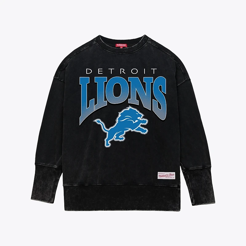 Sweat-shirt ras du cou noir délavé minéral Detroit Lions de Mitchell & Ness pour femme