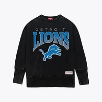 Sweat-shirt ras du cou noir délavé minéral Detroit Lions de Mitchell & Ness pour femme