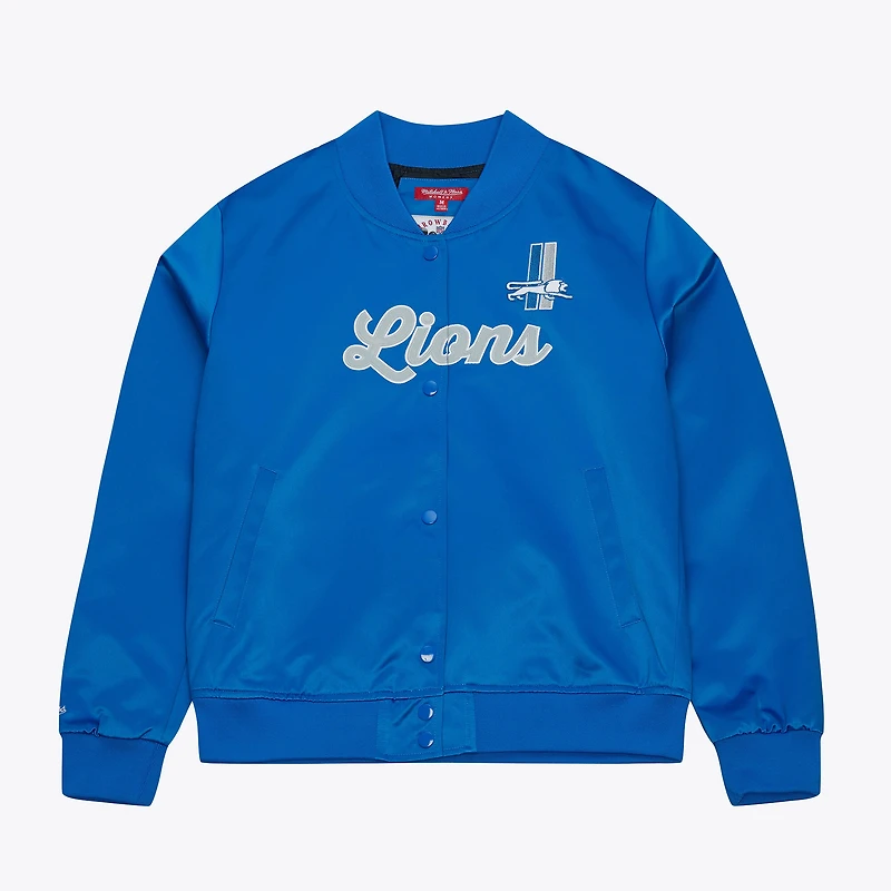 Veste en satin bleu à boutons-pression pour femme Mitchell & Ness des Lions de Detroit