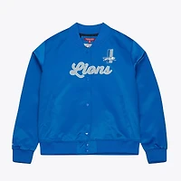 Veste en satin bleu à boutons-pression pour femme Mitchell & Ness des Lions de Detroit