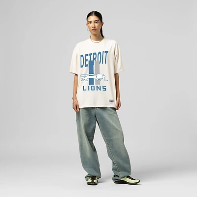 Women's Mitchell & Ness  Cream Detroit Lions Logo Rise Boyfriend T-Shirt