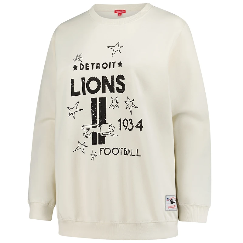 Sweat-shirt Mitchell & Ness crème Detroit Lions grande taille pour femme, motif étoile filante