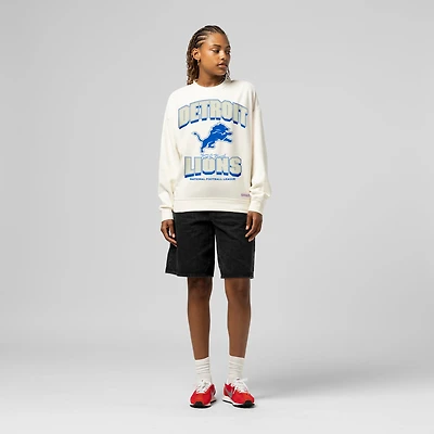 Sweat-shirt Mitchell & Ness crème Detroit Lions pour femme avec arches ton sur