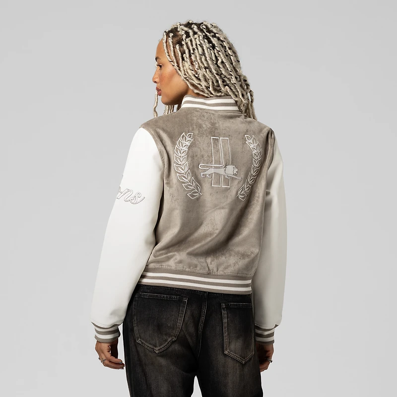 Veste universitaire Mitchell & Ness beige Detroit Lions pour femme, à boutons-pression.