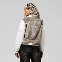 Veste universitaire Mitchell & Ness beige Detroit Lions pour femme, à boutons-pression.