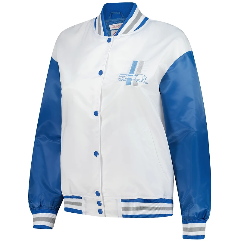 Women's Mitchell & Ness White Detroit Lions Throwback Plus Full-Snap Satin Jacket