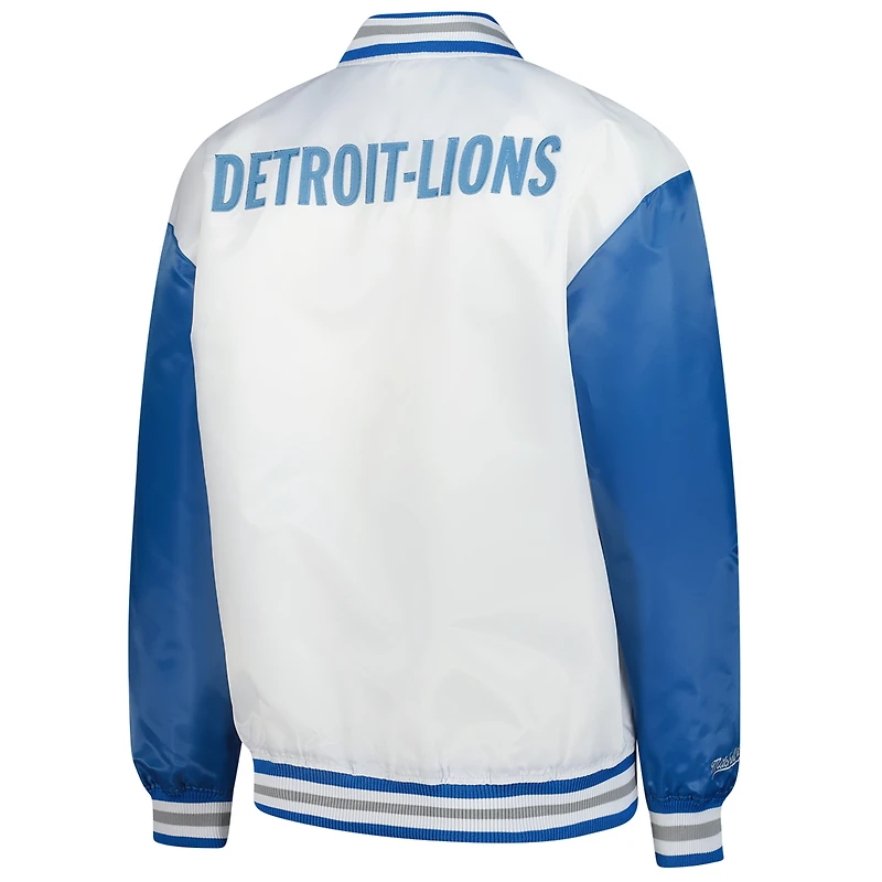 Veste en satin blanche à boutons-pression pour femme Mitchell & Ness Detroit Lions, grande taille, style rétro