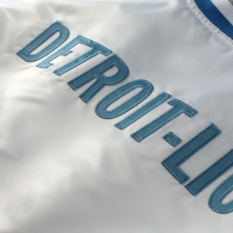 Veste en satin blanche à boutons-pression pour femme Mitchell & Ness Detroit Lions, grande taille, style rétro