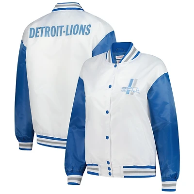 Veste en satin blanche à boutons-pression pour femme Mitchell & Ness Detroit Lions, grande taille, style rétro