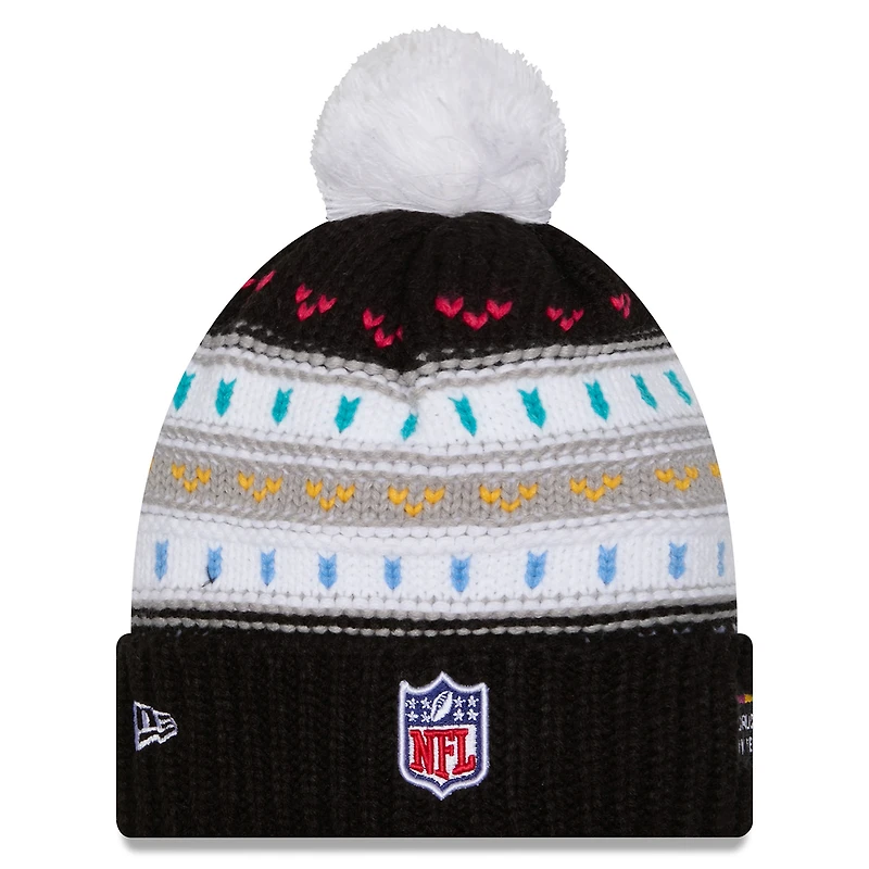 Bonnet à revers et pompon NFL Crucial Catch 2025 Detroit Lions New Era noir pour femme