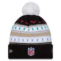 Bonnet à revers et pompon NFL Crucial Catch 2025 Detroit Lions New Era noir pour femme