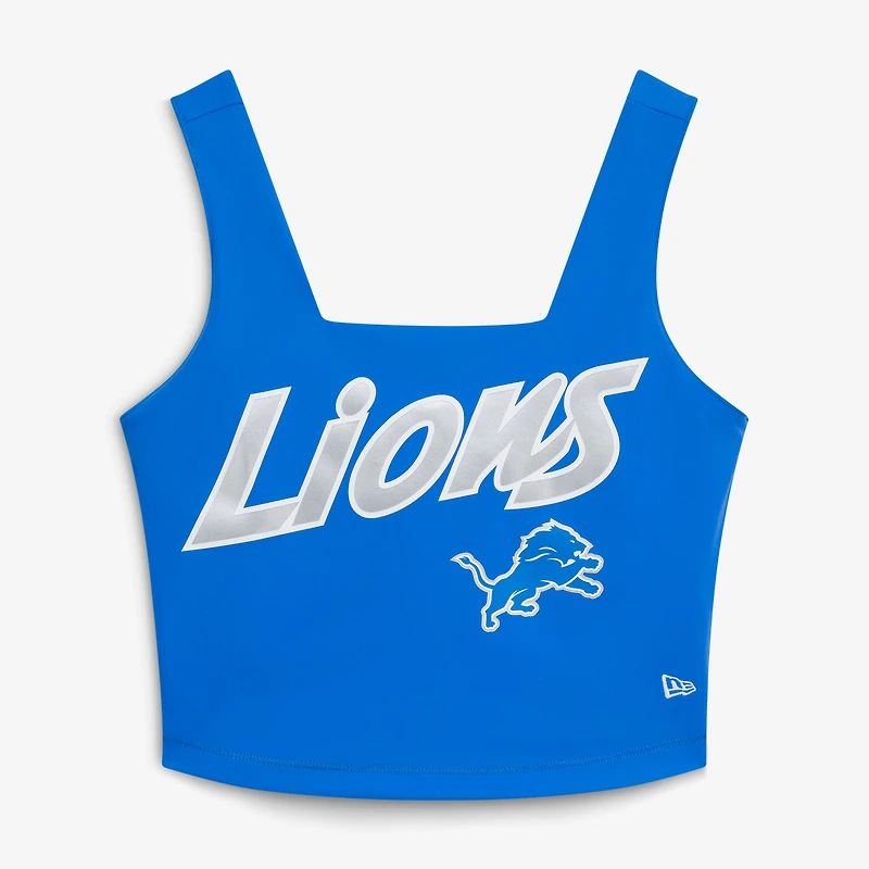 Women's New Era Blue/Silver Detroit Lions Reversible Cropped Sport Classics Tank Top