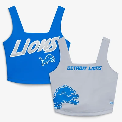 Women's New Era Blue/Silver Detroit Lions Reversible Cropped Sport Classics Tank Top