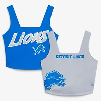 Women's New Era Blue/Silver Detroit Lions Reversible Cropped Sport Classics Tank Top