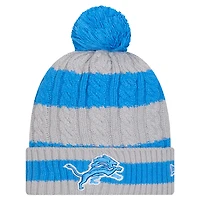 Women's New Era Blue Detroit Lions Braided Cuffed Knit Hat with Pom