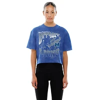 Women's New Era Blue Detroit Lions Cropped Boxy Sport Classics Mineral Wash T-Shirt
