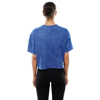 Women's New Era Blue Detroit Lions Cropped Boxy Sport Classics Mineral Wash T-Shirt