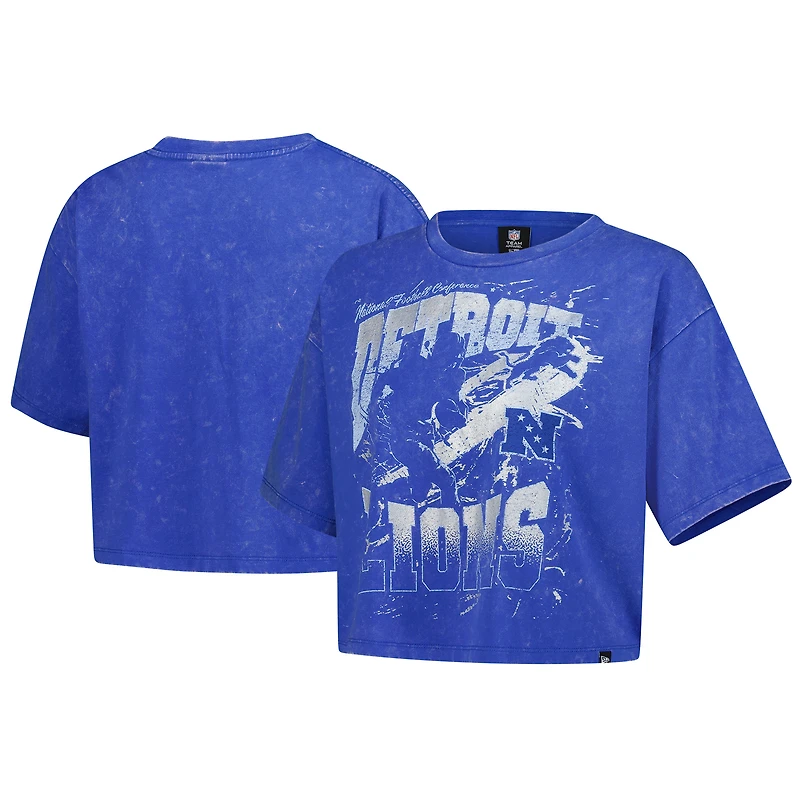 Women's New Era Blue Detroit Lions Cropped Boxy Sport Classics Mineral Wash T-Shirt