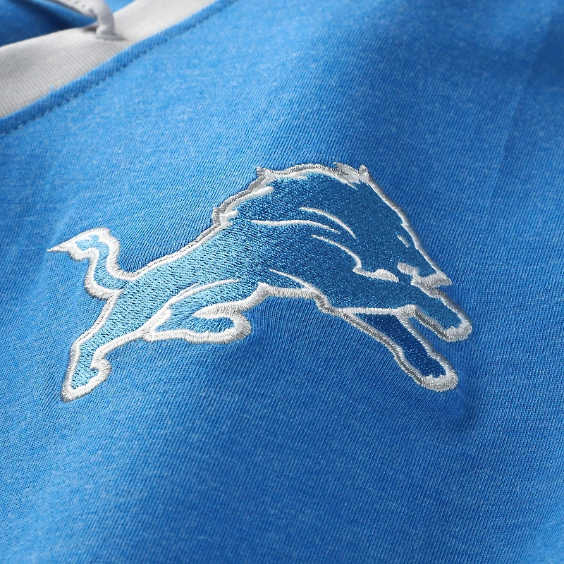 T-shirt à manches longues lacets rétro bleu Detroit Lions pour femme New Era, grande taille