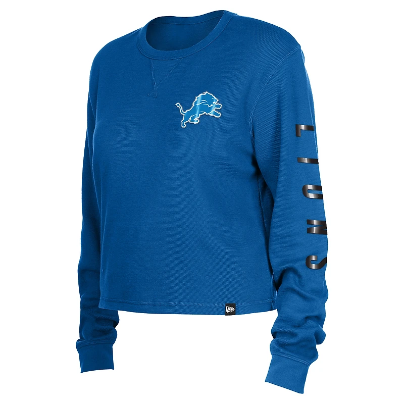 T-shirt thermique court à manches longues New Era bleu Detroit Lions pour femme