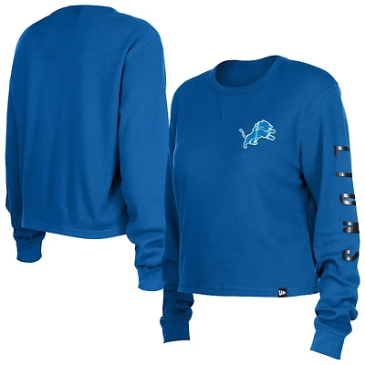 Women's New Era  Blue Detroit Lions Sport Night Thermal Long Sleeve Cropped T-Shirt