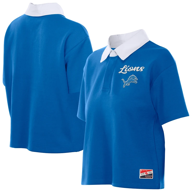 Women's New Era Blue Detroit Lions Throwback Boxy Cropped Polo