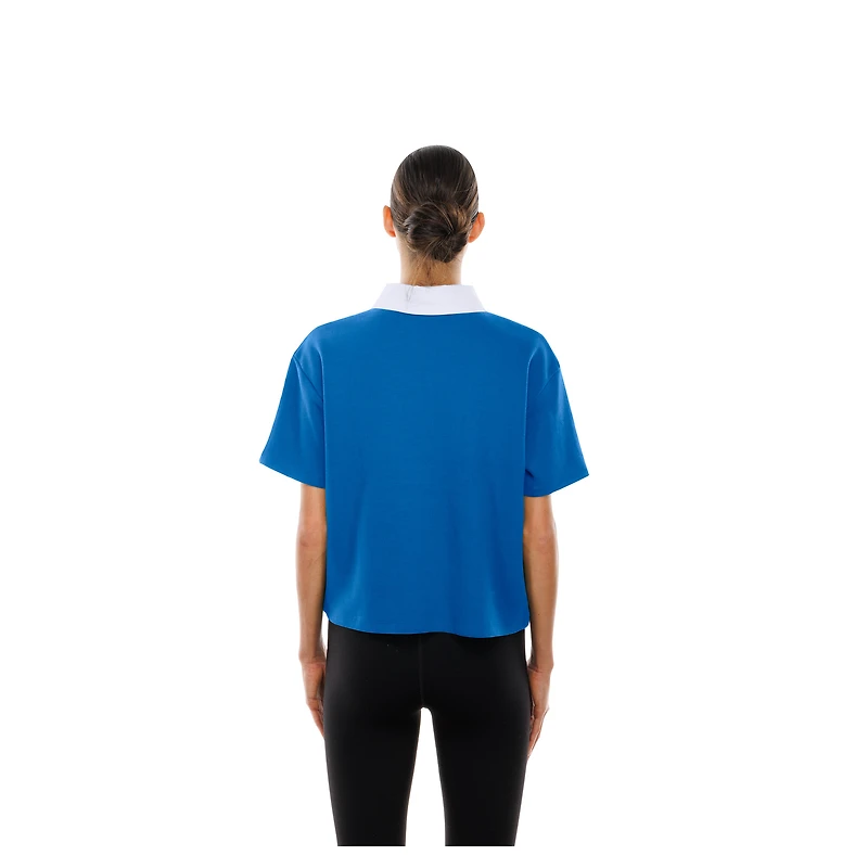 Women's New Era Blue Detroit Lions Throwback Boxy Cropped Polo