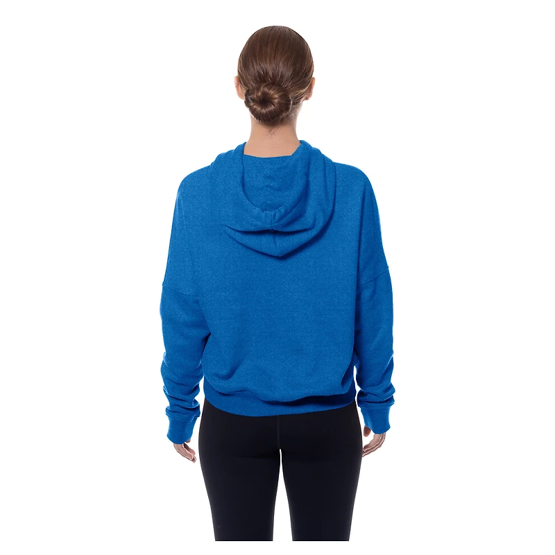 Women's New Era Blue Detroit Lions Throwback Boxy Hoodie Sweatshirt