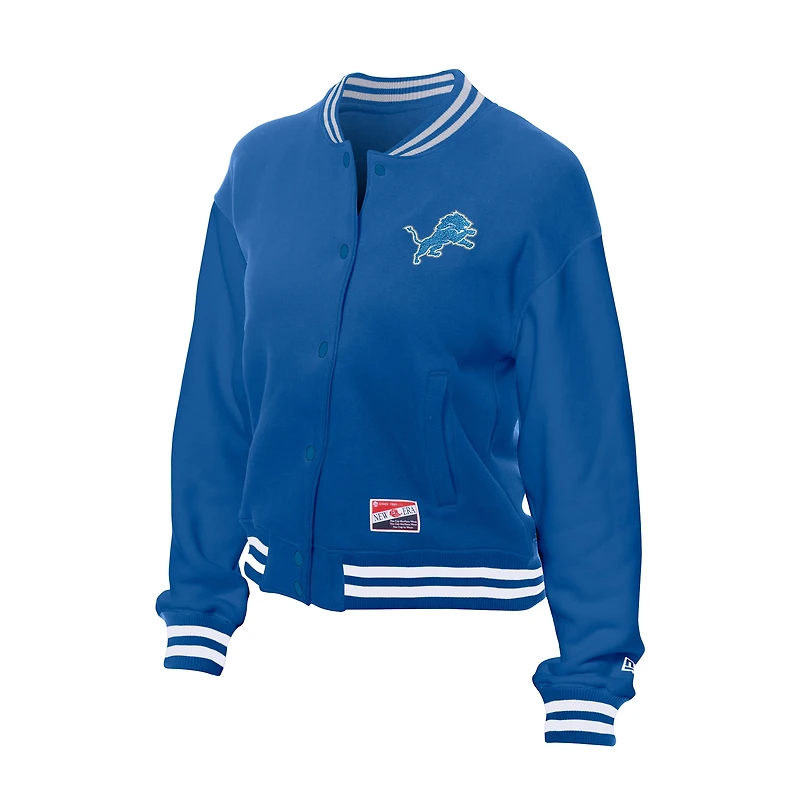 Women's New Era  Blue Detroit Lions Throwback Fleece Full-Snap Jacket