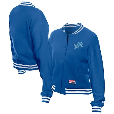 Veste polaire rétro bleue à boutons-pression pour femme New Era Detroit Lions