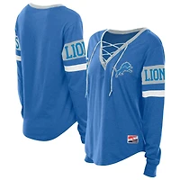 Women's New Era  Blue Detroit Lions Throwback Lace-Up Long-Sleeve T-Shirt