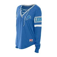 Women's New Era  Blue Detroit Lions Throwback Lace-Up Long-Sleeve T-Shirt