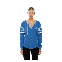 Women's New Era  Blue Detroit Lions Throwback Lace-Up Long-Sleeve T-Shirt
