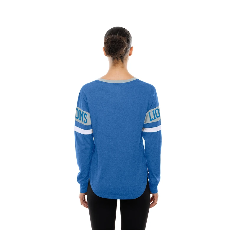 Women's New Era  Blue Detroit Lions Throwback Lace-Up Long-Sleeve T-Shirt