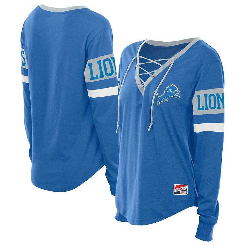 Women's New Era  Blue Detroit Lions Throwback Lace-Up Long-Sleeve T-Shirt