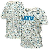 T-shirt à col rond floral New Era crème Detroit Lions Glam Game pour femme