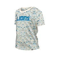 T-shirt à col rond floral New Era crème Detroit Lions Glam Game pour femme
