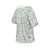 T-shirt à col rond floral New Era crème Detroit Lions Glam Game pour femme