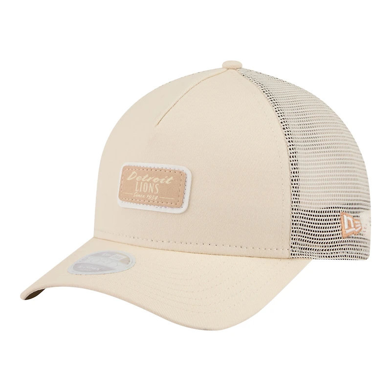 Women's New Era  Cream Detroit Lions Tonal Patch M-Crown A-Frame 9FORTY Trucker Adjustable Hat