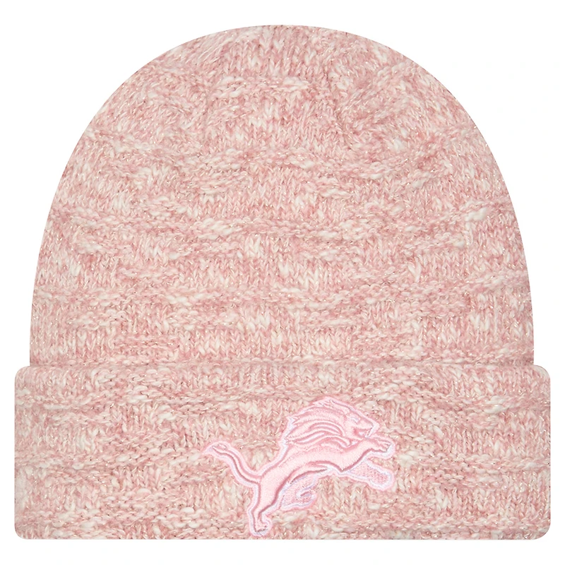 Bonnet en tricot à revers métallisé rose Detroit Lions de New Era pour femme