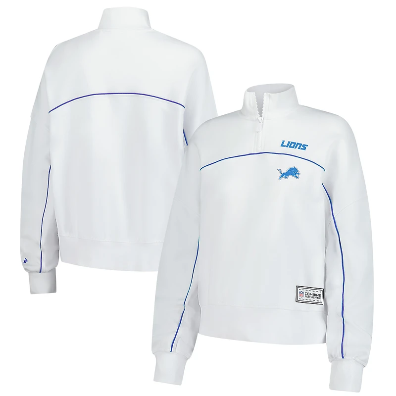 Sweat-shirt fonctionnel à fermeture éclair quart de tour pour femme New Era Detroit Lions, blanc