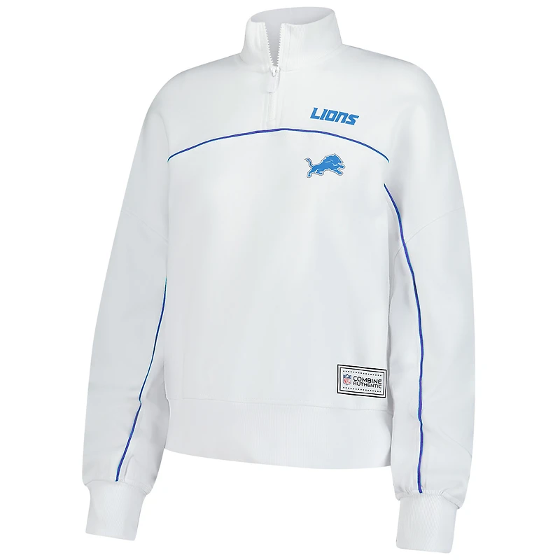 Sweat-shirt fonctionnel à fermeture éclair quart de tour pour femme New Era Detroit Lions, blanc