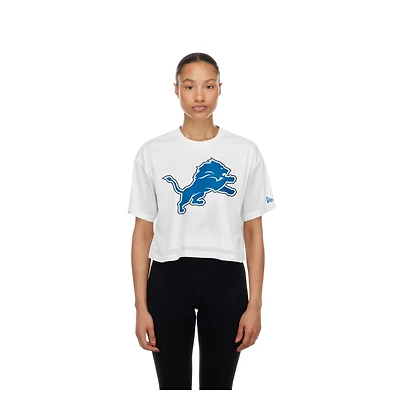 T-shirt court en maille blanche New Era Detroit Lions pour femme