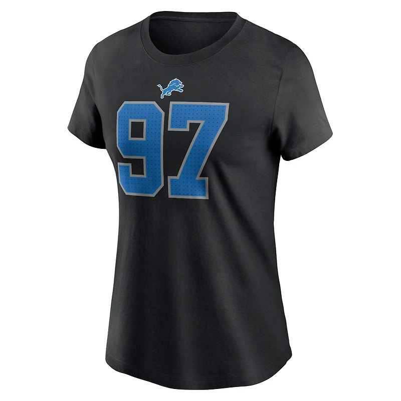 T-shirt Nike Aidan Hutchinson pour femme avec nom et numéro de joueur des Lions Detroit noir