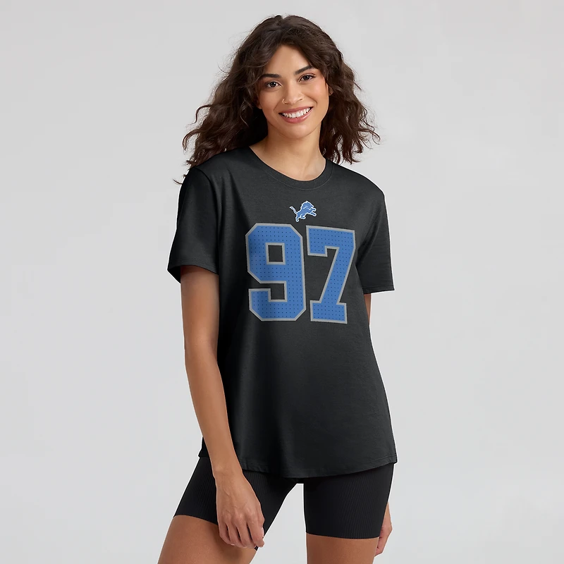 T-shirt Nike Aidan Hutchinson pour femme avec nom et numéro de joueur des Lions Detroit noir