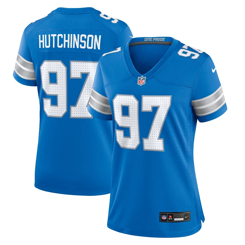 Maillot de match Nike Aidan Hutchinson des Detroit Lions pour femme, bleu, bleu