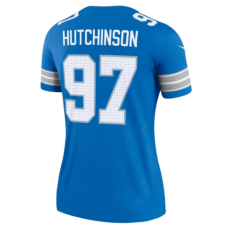 Haut Nike Aidan Hutchinson bleu pour femme, joueur légendaire des Detroit Lions