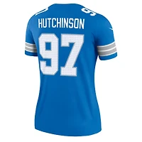 Haut Nike Aidan Hutchinson bleu pour femme, joueur légendaire des Detroit Lions