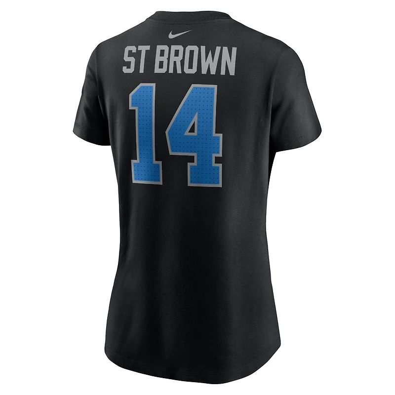 T-shirt avec nom et numéro de joueur des Detroit Lions Nike Amon-Ra St. Brown noir pour femme